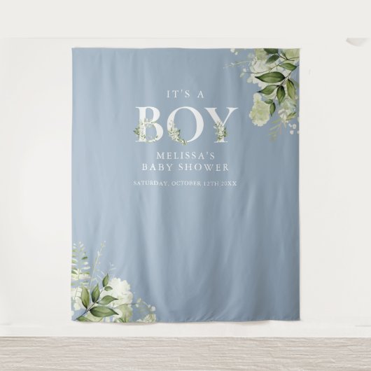 Blue its A Boy Foliage Baby shower Photo Prop Wandkleed (Voorkant)