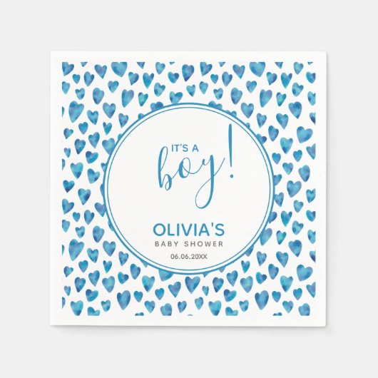Blue It's a Boy Heart Baby shower Servet (Voorkant)