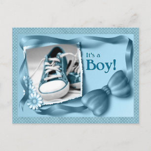 Blue It's a Boy New Baby Arrival Announcement Aankondigingskaart