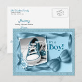 Blue It's a Boy New Baby Arrival Announcement Aankondigingskaart (Voorkant / Achterkant)