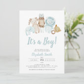 Blue It's a Boy  Toys Rustic Baby shower Kaart (Staand voorkant)