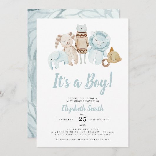 Blue It's a Boy  Toys Rustic Baby shower Kaart (Voorkant / Achterkant)