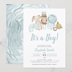 Blue It's a Boy  Toys Rustic Baby shower Kaart