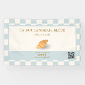Blue Ivory Checker Croissant QR Bakery Marketing Spandoek (Horizontaal)
