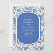 Blue Ivory Chinoiserie Floral Vrijgezellenfeest Kaart (Voorkant)