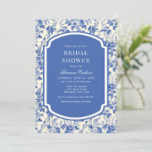 Blue Ivory Chinoiserie Floral Vrijgezellenfeest Kaart (Staand voorkant)