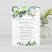 Blue Ivory Gold Floral Greenery Christelijk Weddin Kaart (Staand voorkant)