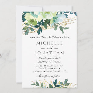 Blue Ivory Gold Floral Greenery Christelijk Weddin Kaart
