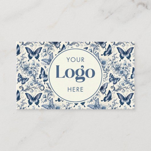 Blue Ivory Toile De Jouy Custom Logo QR Code Visitekaartje (Voorkant)