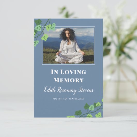 Blue & Ivy Photo Funeral Photo Prayer Informatiekaartje (Staand voorkant)