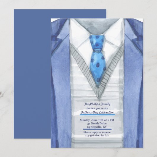 Blue Jacket Vaderdag Uitnodiging (Voorkant / Achterkant)