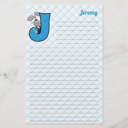 Blue Jackrabbit Mongram Letter J Lined Briefpapier (Voorkant)
