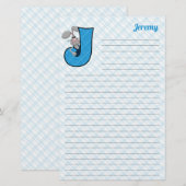 Blue Jackrabbit Mongram Letter J Lined Briefpapier (Voorkant / Achterkant)