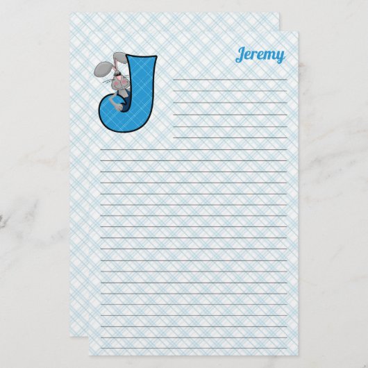 Blue Jackrabbit Mongram Letter J Lined Briefpapier (Voorkant / Achterkant)