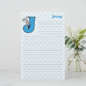 Blue Jackrabbit Mongram Letter J Lined Briefpapier (Staand voorkant)