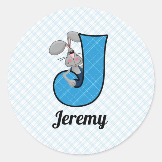 Blue Jackrabbit Monogram Letter J en Name Ronde Sticker (Voorkant)