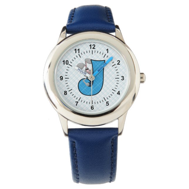 Blue Jackrabbit Monogrammed J Boys Horloge (Voorkant)