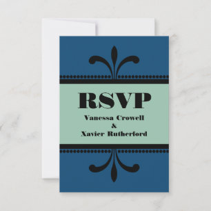 Blue/Jade Fancy Art Deco RSVP-kaart RSVP Kaartje