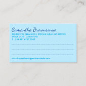 Blue Janitorial Lady Girl Cleaning Appointment Visitekaartje (Achterkant)