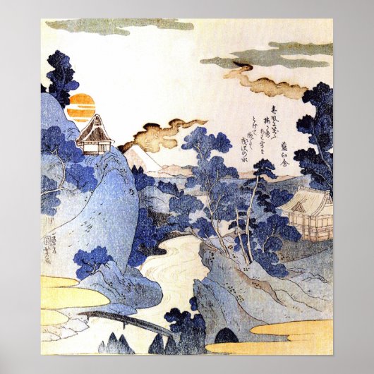  Blue Japan Woodblock Art Ukiyo-E Poster (Voorkant)