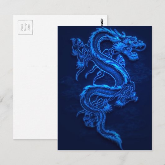 BLUE JAPANESE NEON DRAGON BRIEFKAART (Voorkant / Achterkant)