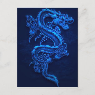 BLUE JAPANESE NEON DRAGON BRIEFKAART
