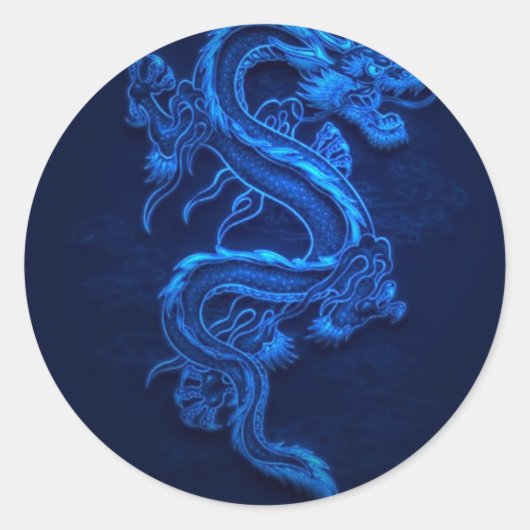 BLUE JAPANESE NEON DRAGON RONDE STICKER (Voorkant)