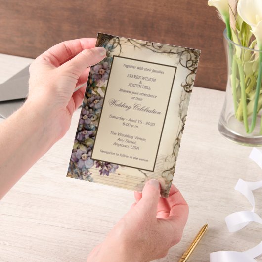 Blue Jasmine Floral Framed Vellum Uitnodigingen (Draagbaar)