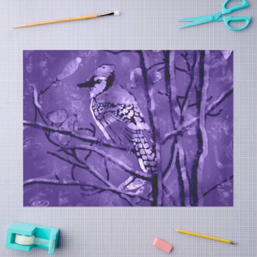 Blue Jay Abstracte Paarse zwarte decoupage Tissuepapier (Craft)