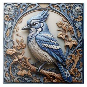Blue Jay - Art Nouveau Keramische Tegel Tegeltje