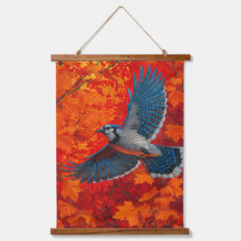 Blue Jay Autumn Leaves Nature Tapestry Hangend Wandkleed