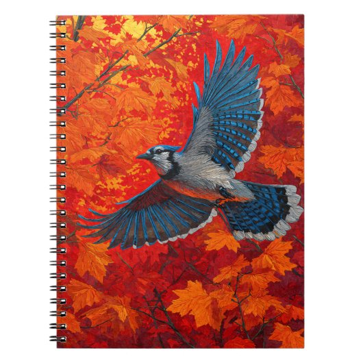 Blue Jay Autumn Maple Flight Art Notitieboek (Voorkant)