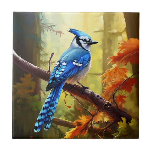 Blue Jay Bird Art keramische Tegel Tegeltje (Voorkant)