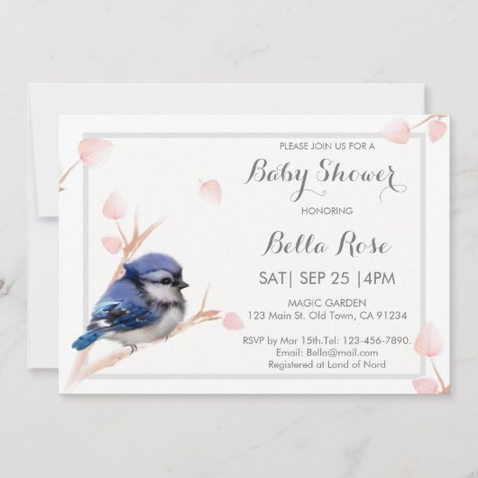 Blue Jay Bird Baby Shower-uitnodigingen Kaart (Voorkant)
