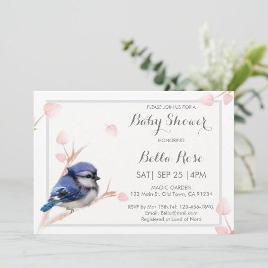 Blue Jay Bird Baby Shower-uitnodigingen Kaart (Staand voorkant)