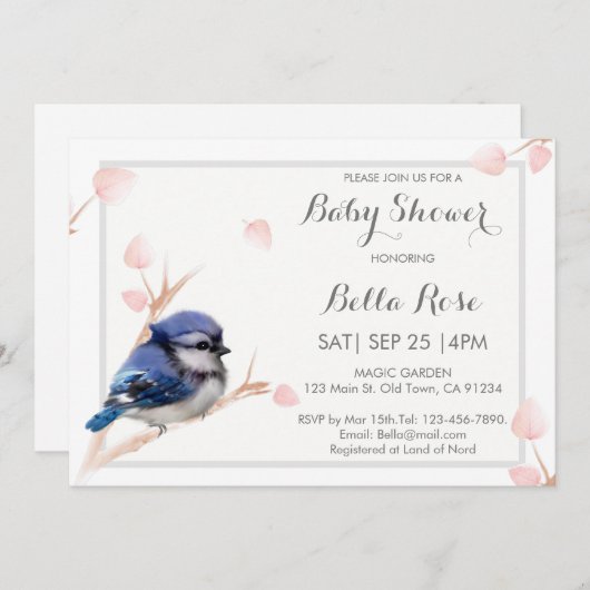 Blue Jay Bird Baby Shower-uitnodigingen Kaart (Voorkant / Achterkant)