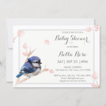 Blue Jay Bird Baby Shower-uitnodigingen