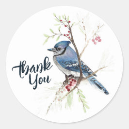 Blue Jay Bird Berries Art Ronde Sticker