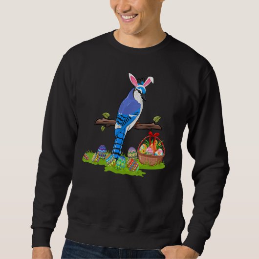 Blue Jay Bird Easter Egg Hunt Bunny Blue Jay Easte Trui (Voorkant)