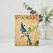  Blue Jay Bird Flowers French Briefkaart (Staand voorkant)