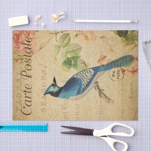  Blue Jay Bird Flowers French Tissuepapier (Craft)
