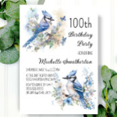 Blue Jay Bird Flowers Springtime 100th Birthday Kaart