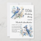 Blue Jay Bird Flowers Springtime 100th Birthday Kaart (Voorkant)