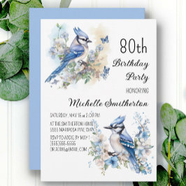 Blue Jay Bird Flowers Springtime 80th Birthday Kaart