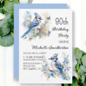 Blue Jay Bird Flowers Springtime 90th Birthday Kaart