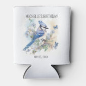 Blue Jay Bird Flowers Springtime Birthday Name Blikjeskoeler (Voorkant)