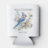 Blue Jay Bird Flowers Springtime Birthday Name Blikjeskoeler (Achterkant)