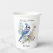 Blue Jay Bird Flowers Springtime Birthday Name Papieren Bekers (Achterkant)