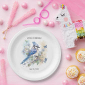 Blue Jay Bird Flowers Springtime Birthday Name Papieren Bordje (Feest)