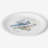 Blue Jay Bird Flowers Springtime Birthday Name Papieren Bordje (Gekanteld)